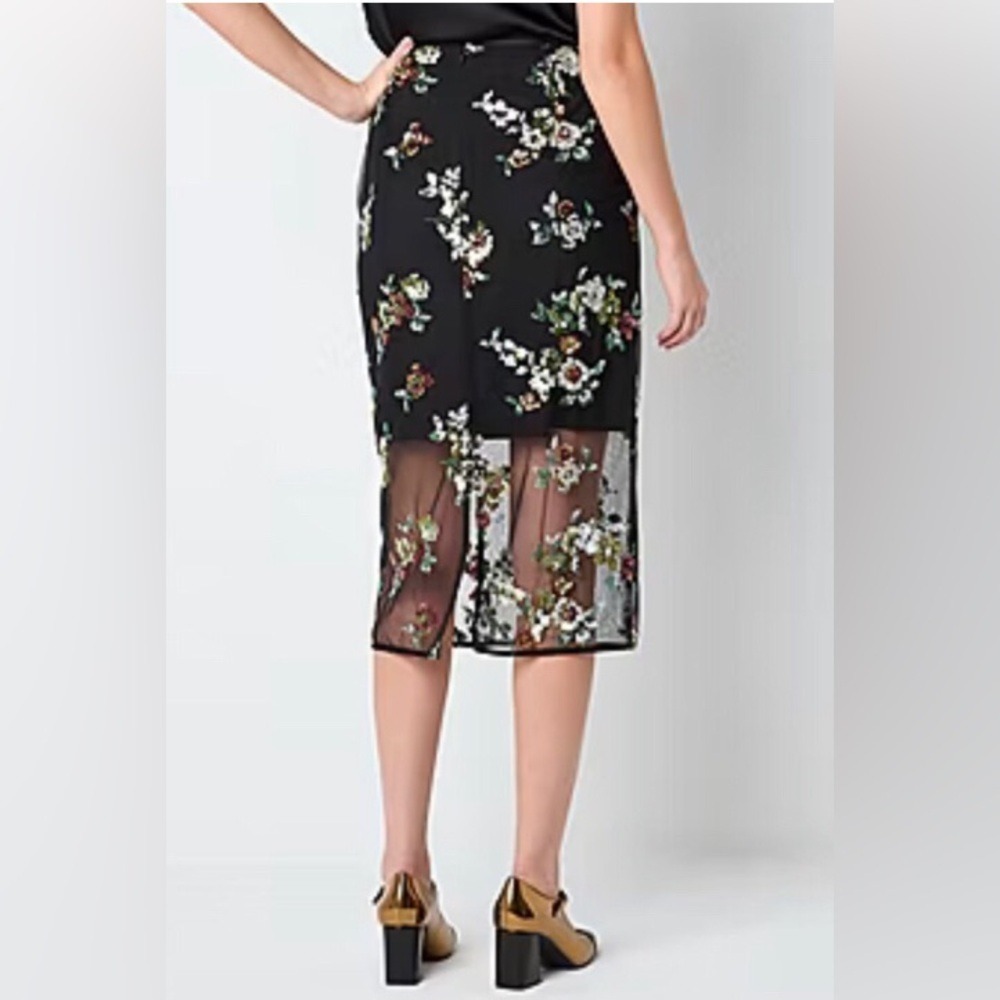 Worthington Women's 18 Pencil Skirt Black Floral Sequined Sheer Hem Midi NEW - Picture 2 of 11